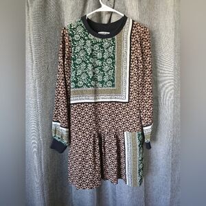 Essentiel Antwerp Shift Dress Scarf Print Sz 34 (US 4) 100% Silk Drop Waist